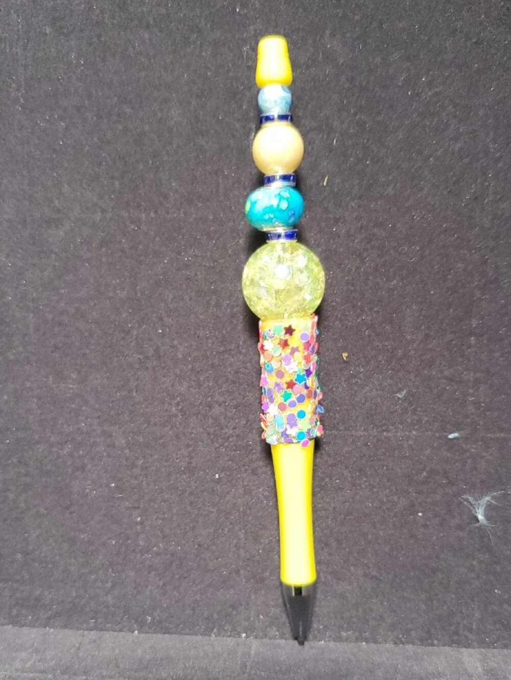 Fluffy Pink Heart & Peach Blue Fluff Beaded Pen READONABLE OFFERS ACCEPTED
